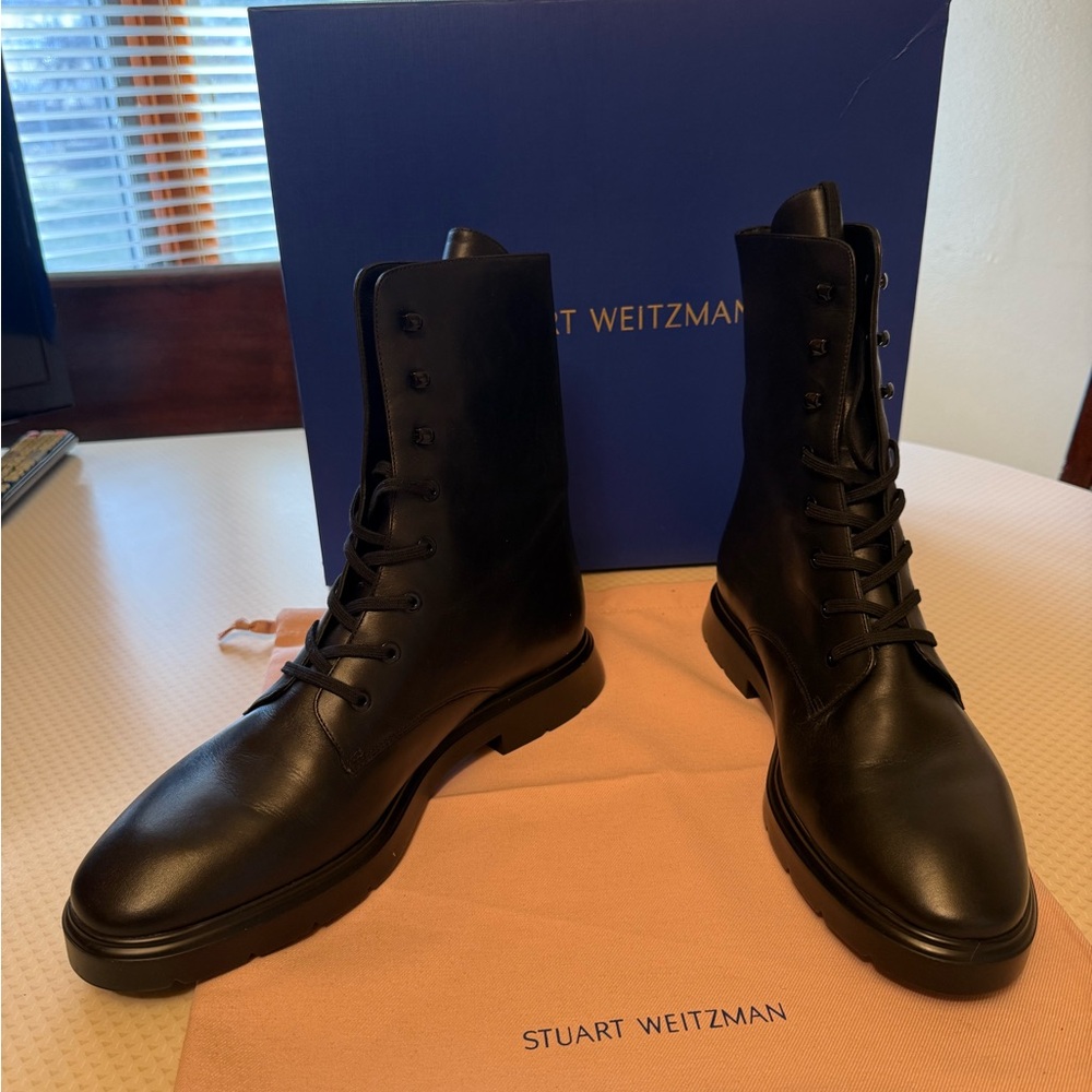 Stuart Weitzman Black Leather McKenzee Boots Sleek Design